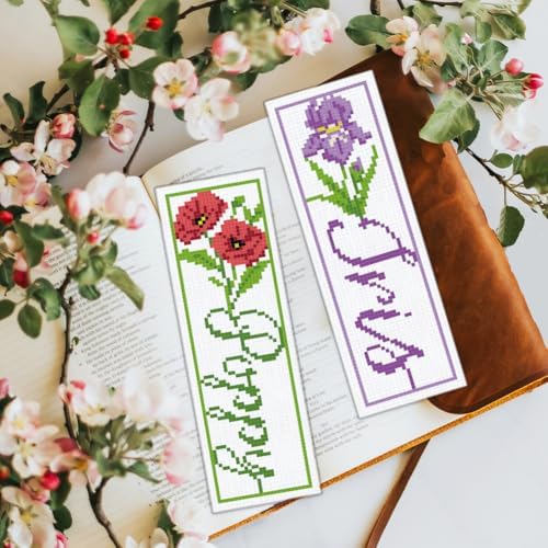BEUNITONE 6 PCS Cross Stitch Bookmark Kit for Adults Beginners,Text and Flowers Pre-Printed Cross Stitch,DIY Stamped Embroidery Bookmark Kits,with Instructions,Craft Kit for Book Lovers 8.5''x3'' - Image 7