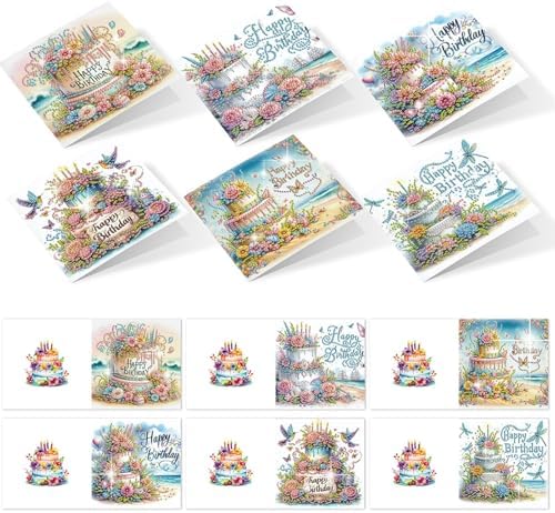 LAKEQUILL 5D Diamond Art Painting Graduation & Birthday Cards, DIY Congratulations Greeting Cards Kit, 6PCS Full Drill Round Diamonds for Adults, Thoughtful Handmade Gift for Beginners - Image 2