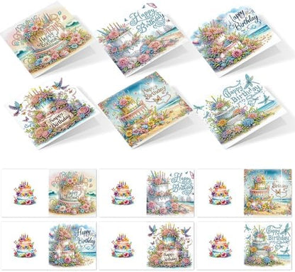 LAKEQUILL 5D Diamond Art Painting Graduation & Birthday Cards, DIY Congratulations Greeting Cards Kit, 6PCS Full Drill Round Diamonds for Adults, Thoughtful Handmade Gift for Beginners - Image 2