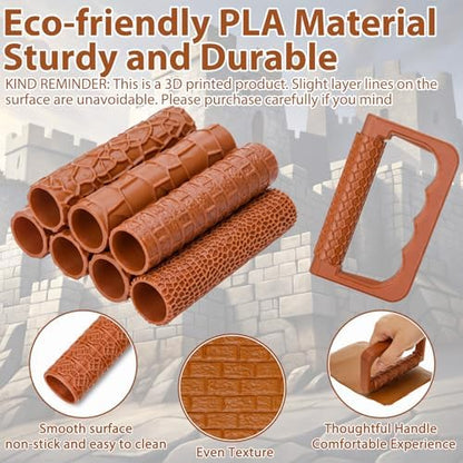 Leriton 9 Pcs Clay Texture Roller Set with Handle, Terrain - Image 4