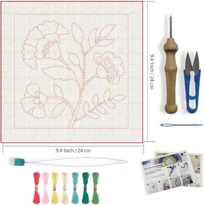 FREEBLOSS DIY Flowers Punch Needle Kit for Beginners Embroidery Punch Needle Starter Craft Set with Instructions Frame Embroidery Kit for Adults Gift Decoration,9.4x9.4inch - Image 2