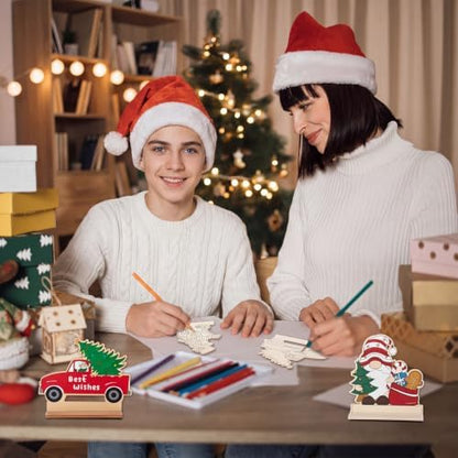Yuntau 24 Pcs Color Your Own Christmas Table Crafts Decorations Merry Christmas DIY Paint Wooden Table Centerpiece Signs Unfinished Holiday Desktop Decor for Xmas Holiday Party Gifts Favors - Image 6