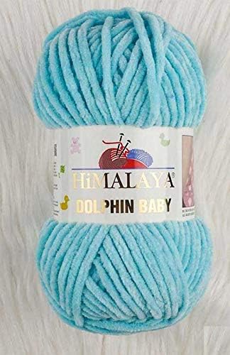 5 Skein/Pack Himalaya Dolphin Baby Chenille Yarn, Each Ball 100 gr (3.5 oz), 120 m (132 Yards), 100% Polyester, Super Bulky Baby Blanket Velvet Amigurumi Yarn, 80335 - Turquoise