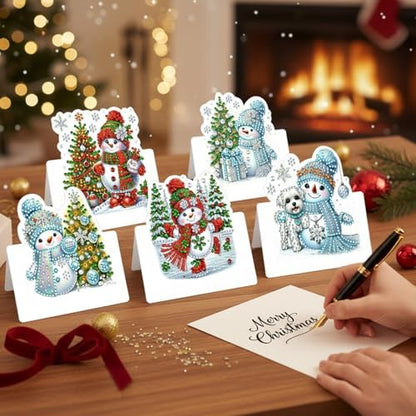 6 Packs Snowman DIY Diamond Art Greeting Cards with Envelopes Special Shaped 3D Fold Rhinestone Painting Card Handmade Gem Dots Art Kit for Beginner Adult Birthday Holiday Blessing Gift - Image 4