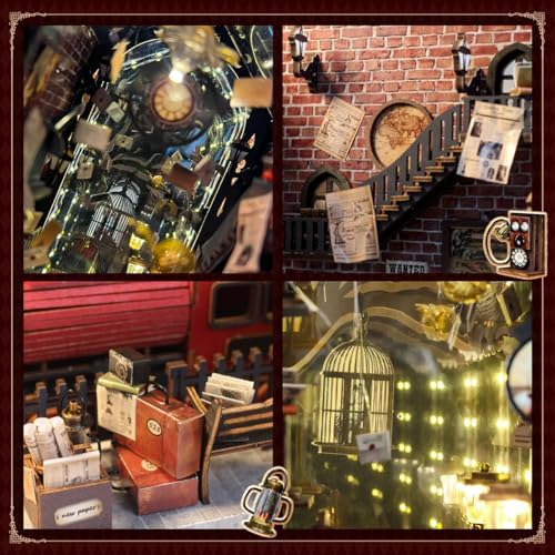 DIY Retro Train Station Book Nook Kit, 3D Wooden Miniature Dollhouse Puzzle Bookend with LED Light, Beginner-Friendly for Adults, Book Lovers & Collectors, Bookshelf Decor & Ideal Gift - Image 6