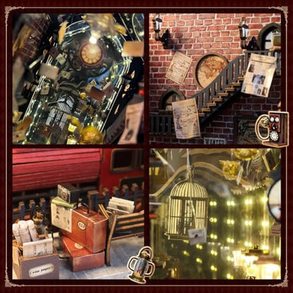 DIY Retro Train Station Book Nook Kit, 3D Wooden Miniature Dollhouse Puzzle Bookend with LED Light, Beginner-Friendly for Adults, Book Lovers & Collectors, Bookshelf Decor & Ideal Gift - Image 6
