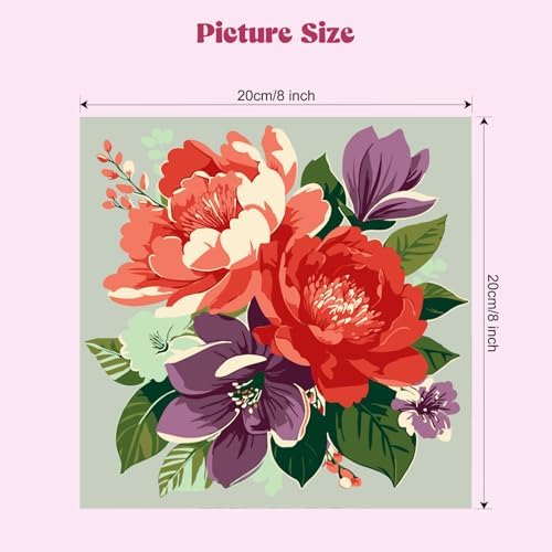 MXJSUA 4 Pack Peony Flowers Framed Paint by Numbers Kit with Canvas for Adults Beginner, DIY Acrylic Oil Painting Kits with Brushes for Home Wall Decor Gift (8x8 inch) - Image 4
