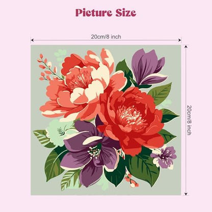 MXJSUA 4 Pack Peony Flowers Framed Paint by Numbers Kit with Canvas for Adults Beginner, DIY Acrylic Oil Painting Kits with Brushes for Home Wall Decor Gift (8x8 inch) - Image 4