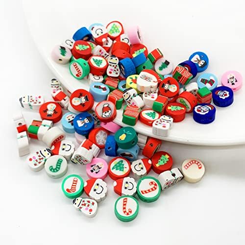 100 Pcs Christmas Polymer Clay Beads Cartoon Heishi Spacer Beads Supplies for DIY Bracelet Earring Necklace Jewelry Making by PEVOGON