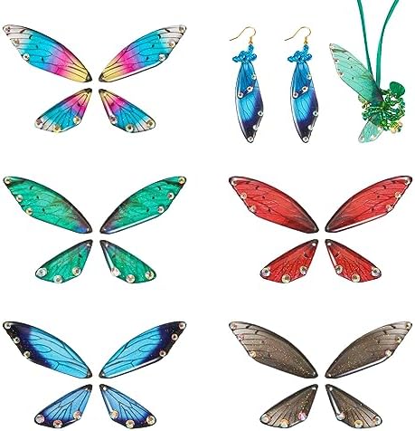 FASHEWELRY 20Pcs Resin Butterfly Wing Charms Rainbow Insects Wing Charms 5 Colors Dragonfly Feather Pendants for Crafts Jewelry Making by FASHEWELRY