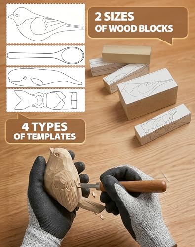 T98 28Pcs Wood Carving Kit, 8 Carving Knives Templates Leather Bag Gift - Image 7