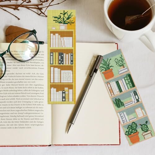 KYOQFVN 6 Pcs Bookshelves Cross Stitch Bookmark Kit for Beginner - Stamped Cross Stitch Kits for Adults - DIY Crossstitch Kits Adult with Instructions Hand Craft 14CT - Image 4