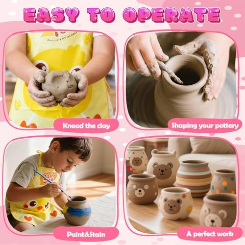 Skirfy Mini Pottery Wheel Kit for Beginners Kids,Electric Ceramic Wheel with Foot Pedal&Painting Kit, Adjustable Speed,Clay Spinner DIY Tools for Art Craft Birthday (CAT) - Image 5