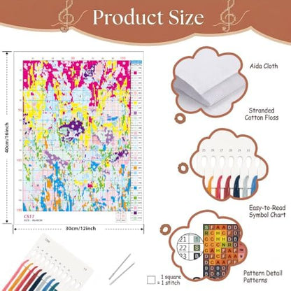 Floral Wildflower Stamped Cross Stitch Kits for Beginner 12x16 Inch - Image 6