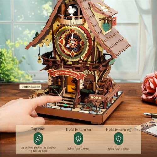 ROKR 3D Wooden Puzzles for Adults, Cuckoo Clock Model Kit, Room Home Decor DIY Watch Making Kit Functional Mechanical Building Toys, Hobbies Birthday Christmas Day Gifts for Men Women 14+ - Image 5