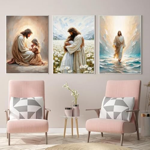 3 Pack Jesus Paint by Numbers Kit for Adults Framed Canvas, Frameworkless - Image 2