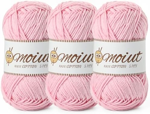 3 Pack Cotton Yarn for Crocheting, Baby Yarn for Crocheting Soft, 393yds / 5.29oz Fluffy Amigurumi Crochet Yarn, 5 Ply 100% Milk Cotton Yarn for Puzzle、Socks、Clothes(3 Pink) by OMoiut