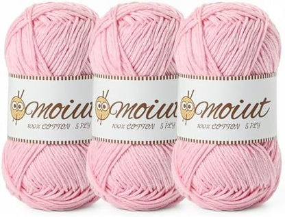 3 Pack Cotton Yarn for Crocheting, Baby Yarn for Crocheting Soft, 393yds / 5.29oz Fluffy Amigurumi Crochet Yarn, 5 Ply 100% Milk Cotton Yarn for Puzzle、Socks、Clothes(3 Pink) by OMoiut