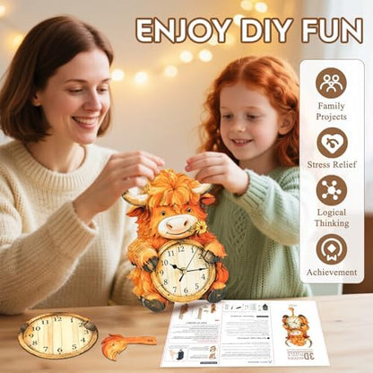 3D Puzzles for Adults Highland Cow Puzzle Clock Adult Crafts - Image 5