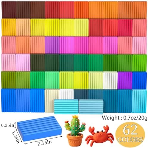 148 Pcs Polymer Clays 62 Bright Colors Oven Bake Clay Non-Sticky Modeling Clay DIY Starter Kit with Sculpting Tool and Accessories for Beginner Artists Jewelry Making Craft Gifts - Image 2