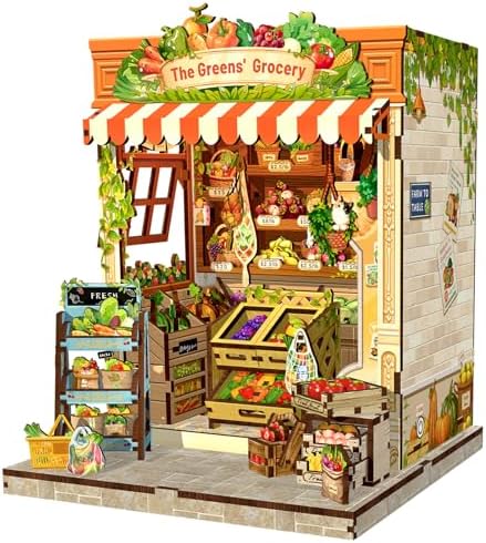 CUTEBEE Book Nook Kit for Adult, DIY Miniature House Kits, LED Booknook Tiny House, Decorative Bookends Bookshelf Home Décor, 3D Wooden Puzzle, Craft Gifts for Booklovers (The Greens’ Grocery) by CUTEBEE