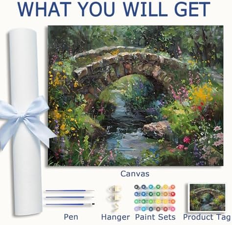 AuraDraw Stone Bridge Paint by Numbers Kit for Adults - DIY Stone Bridge Over River Painting on Canvas, Acrylic Paint Set or Home Decoration 16x20 Inch - Image 3