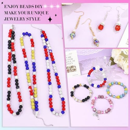 Dowarm 480PCS 10mm Rhinestone Beads Kit for Jewelry Making Baseball Necklace Friendship Bracelet, Round Disco Ball Rhinestone Clay Beading Set with Crackle Spacer Beads Charms for DIY Crafting - Image 5
