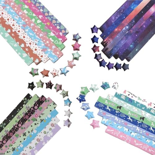 2160 Sheets Origami Star Paper Strips with 4 Different Designs, Origami Star Paper Strips Lucky Star for DIY Arts Crafting, Handicrafts (32 Color) by HYSTYLE