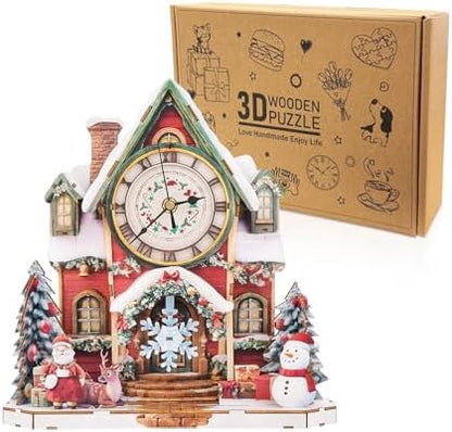 3D Wooden Puzzles for Adults-Christmas Clock Puzzle-Adult Crafts by Cutywood