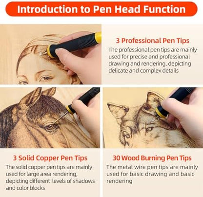 FIRElood Wood Burning Tool, Wood Burner kit Pen 200~750℃, Wood Burning kit with Digital Thermometer Temperature Adjustable Temperature, 2 pyrographic Wood Burning pens, 36 Wood Burning Pen Tips - Image 4
