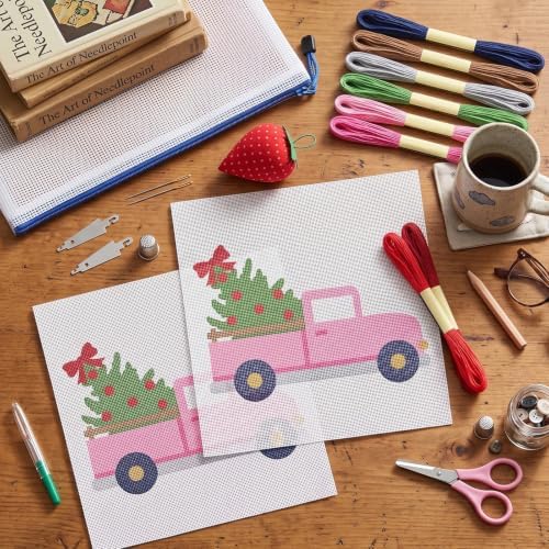 XunYee Needlepoint Canvas Kit, Pink Christmas Truck - Image 5