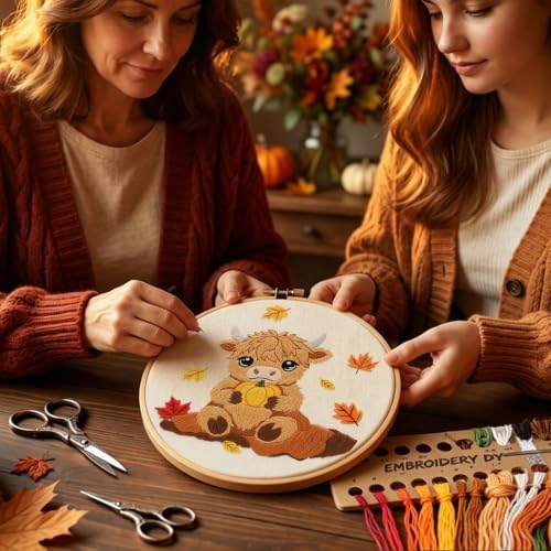 Louise Maelys Highland Cow Embroidery Kit for Beginners（Autumn - Image 3