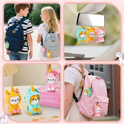 Crochet Kit for Beginners - 3 PCS Unicorn Cat Crochet Kits with Step-by-Step Video Tutorials, Beginner Crochet Kit for Adults, Crochet Animal Kit for Starters, Cat Dressed as Unicorn Set - Image 6