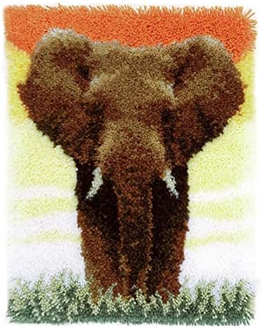 ZFFLYH Latch Hook Kits DIY Crocheting Rug with Animal Pattern Printed Canvas Ornaments Needlework for Kids/Adults 20.5X15 Inch,Elephant by ZFFLYH