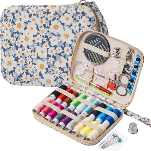 Daisy Sewing Kit Printing Sewing Kit,Professional Sewing Supplies for Adults, Zipper Sewing Needles Set, 87 PCS Travel Sewing Accessory for Emergency, Home by Bobode