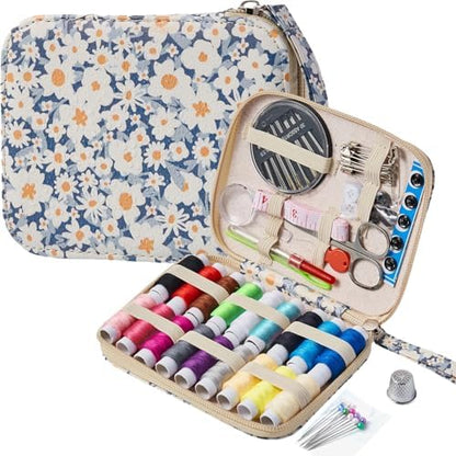 Daisy Sewing Kit Printing Sewing Kit,Professional Sewing Supplies for Adults, Zipper Sewing Needles Set, 87 PCS Travel Sewing Accessory for Emergency, Home by Bobode