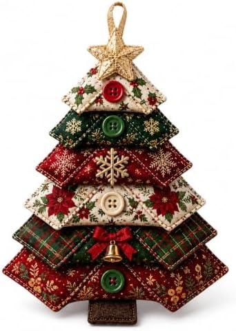 Layered Fabric Tree Ornament DIY Sewing Kit, Halloween Quilted Patchwork Seasonal Tree Kit with Button & Hanging, Festive Holiday Seasonal Handmade Art Kit for Adults Beginner(Christmas) by Unknown
