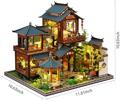 Plustopoy DIY Miniature House Kit: Villa Tiny House Kit with LED Light - DIY Wooden Dollhouse Miniature Kit for Adults Teen, Wooden Crafts Vintage Courtyard Doll House Kit, Great Handmade Crafts Gift - Image 4