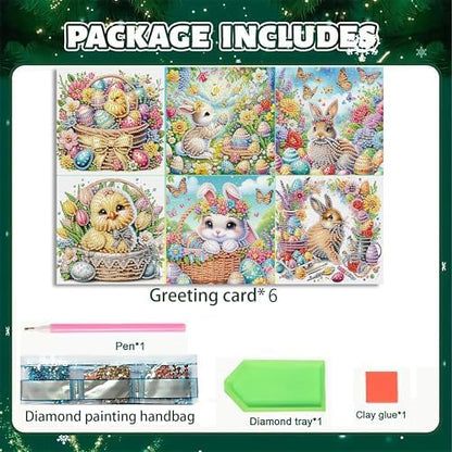 DIZAKIM 6-Piece Christmas-Themed Diamond Painting Greeting Cards Christmas Eve DIY Craft Kit Birthday Gift (Easter) - Image 3