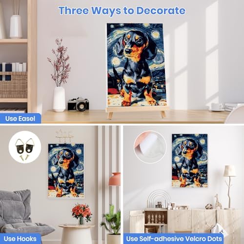 MXJSUA Starry Sky Dachshund Dog Paint by Numbers Kit with Frame for Adults, Animal Easy Beginners Paint by Number on Canvas with Easel, Acrylic Number Painting Craft Gifts for Home Decor, 8x12 inch - Image 2