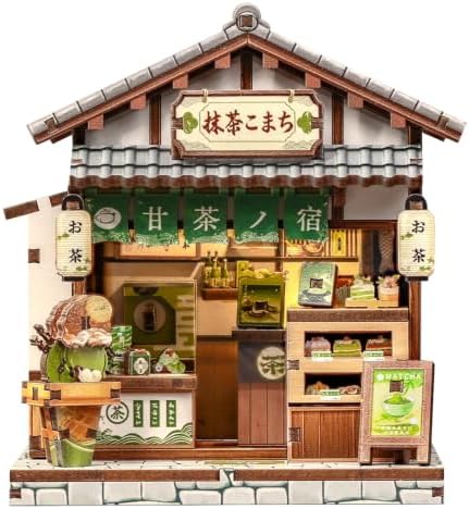 Mini Book Nook Kit for Beginners, Tea House 3D Wooden Puzzle, DIY Miniature Dollhouse Kit, Japanese Bookshelf Desktop Home Decor, Gift for Adults&Teens, 128 Pieces by EndlessLimit