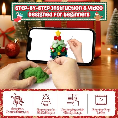 KIDS KING Needle Felting Kit for Handicraft Beginners Teens & Adults – Christmas Tree Felting with Instruction, Material Tools: Wool, Needles, Felting Pad, Home Decorations for Christmas - Image 5