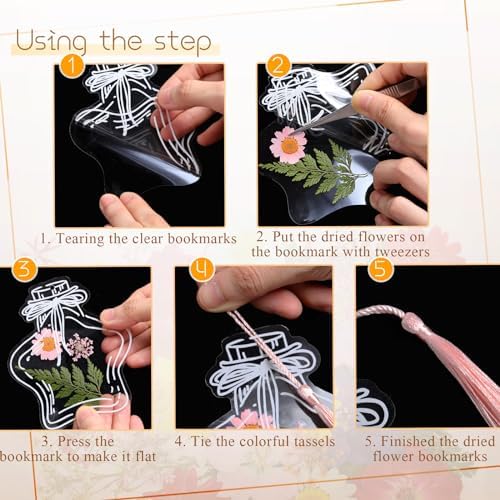 TaoBary 161 Pcs Transparent Dried Flower Bookmarks DIY Kit, Delicate - Image 3
