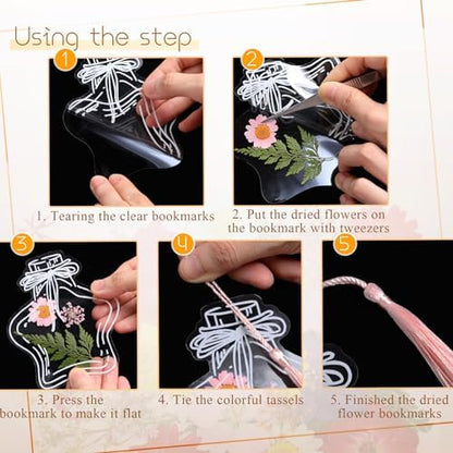 TaoBary 161 Pcs Transparent Dried Flower Bookmarks DIY Kit, Delicate - Image 3