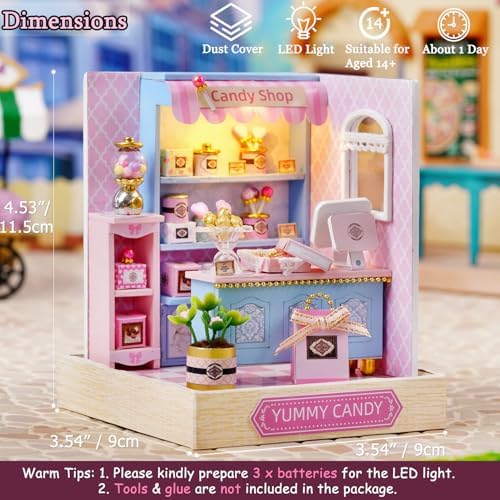 TuKIIE DIY Miniature Dollhouse Kit with Furniture, 1:24 Scale Creative Room Mini Wooden Doll House Plus Dust Proof for Kids Teens Adults(Yummy Candy) - Image 4