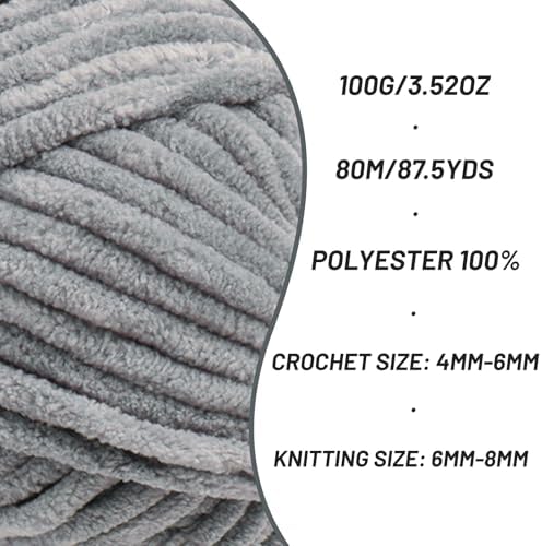 Chenille Blanket Yarn for Crocheting Size 5 Bulky Yarn 3 Grayish - Image 2