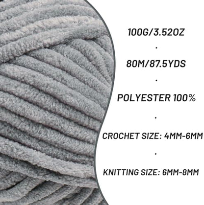 Chenille Blanket Yarn for Crocheting Size 5 Bulky Yarn 3 Grayish - Image 2