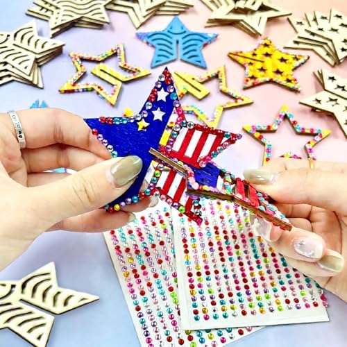 KitsyKraft 32-Piece Wooden 3D Star Crafts Kit – 16 Pair Star-Themed DIY Wooden Blank Ornaments with 2 Diamond Stickers, Unfinished Wood Cutouts for Home Decor or Creative Projects - Image 3