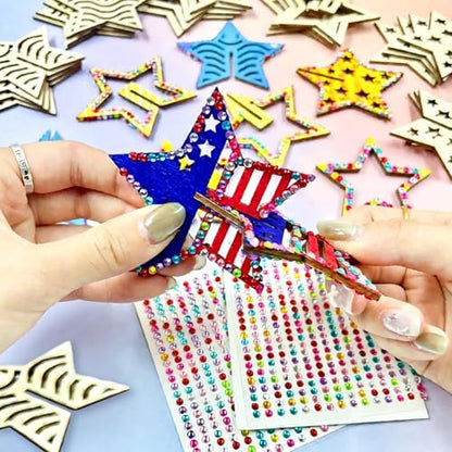 KitsyKraft 32-Piece Wooden 3D Star Crafts Kit – 16 Pair Star-Themed DIY Wooden Blank Ornaments with 2 Diamond Stickers, Unfinished Wood Cutouts for Home Decor or Creative Projects - Image 3