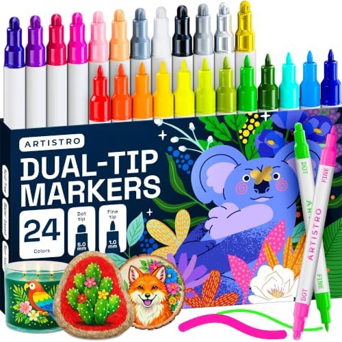 ARTISTRO Mixed Colors Dual-Tip Acrylic Paint Marker Pens - Set of 24 by ARTISTRO
